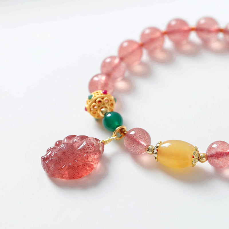 Buddha Stones Natürlicher Erdbeerquarz Neunschwänziger Fuchs Heilarmband
