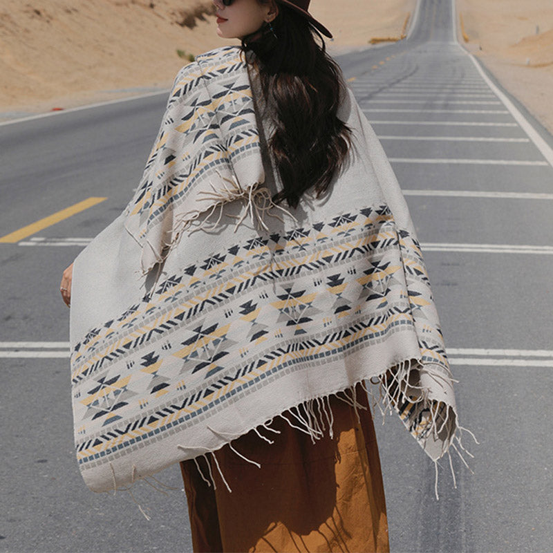 Tibetischer Schal mit Buddha Stonesn, bunte Geometrie, gemütlicher Winter-Reiseschal - Beige 150*130cm - image 25