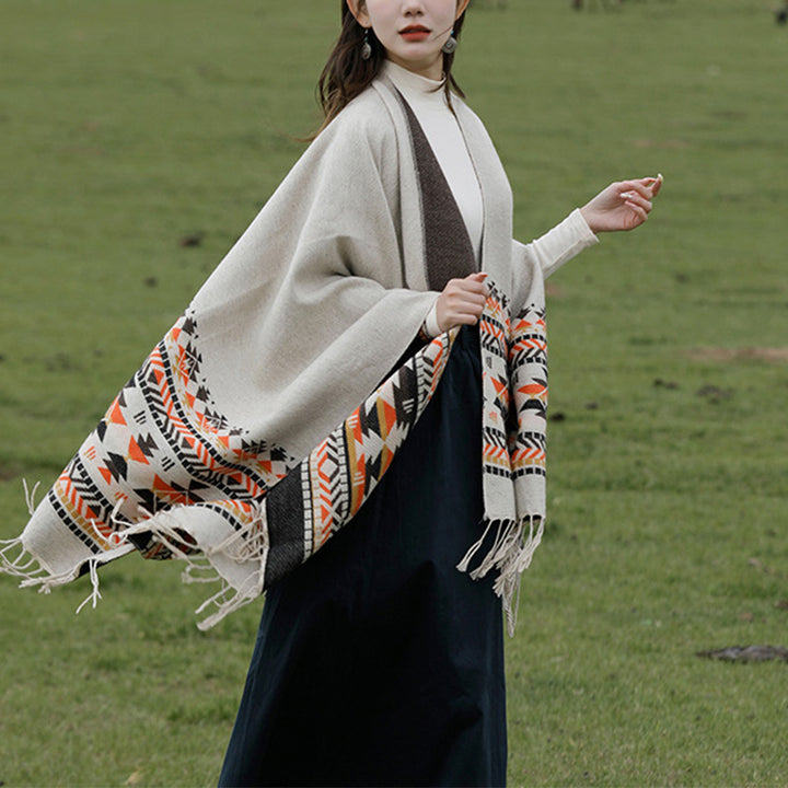 Tibetischer Schal mit Buddha Stonesn, bunte Geometrie, gemütlicher Winter-Reiseschal - image 2