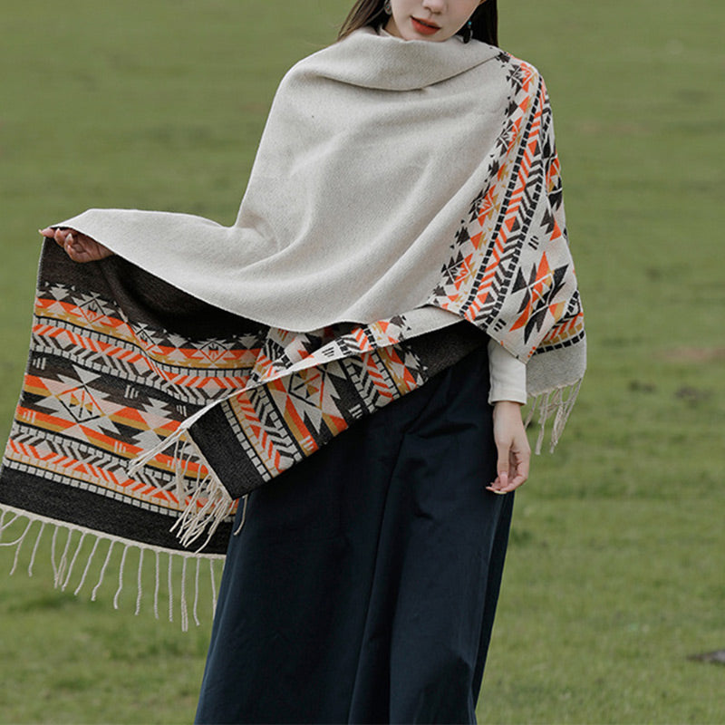 Tibetischer Schal mit Buddha Stonesn, bunte Geometrie, gemütlicher Winter-Reiseschal - image 1