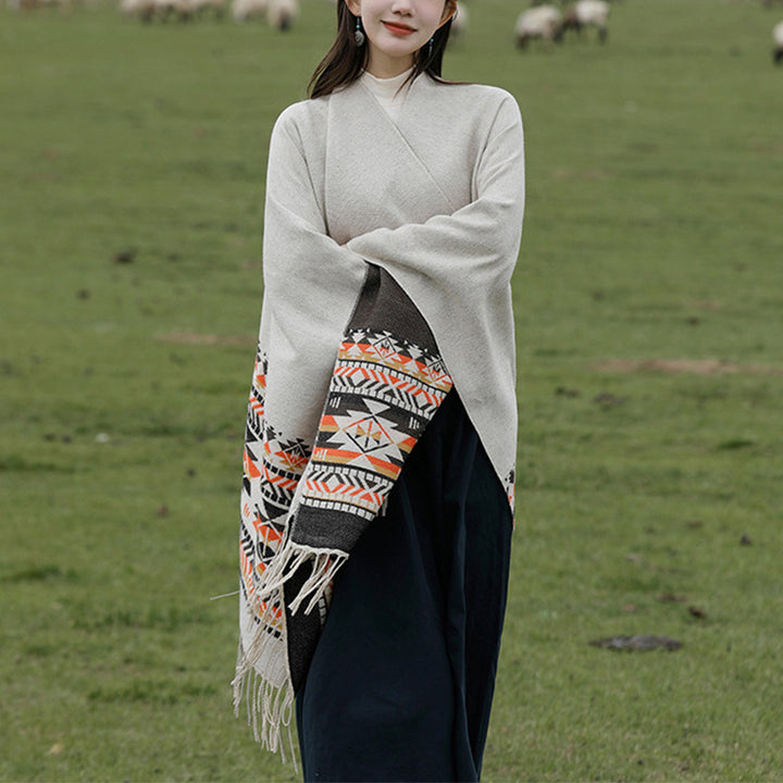 Tibetischer Schal mit Buddha Stonesn, bunte Geometrie, gemütlicher Winter-Reiseschal - image 4