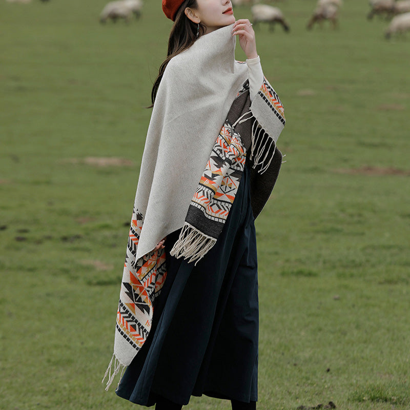 Tibetischer Schal mit Buddha Stonesn, bunte Geometrie, gemütlicher Winter-Reiseschal - image 5