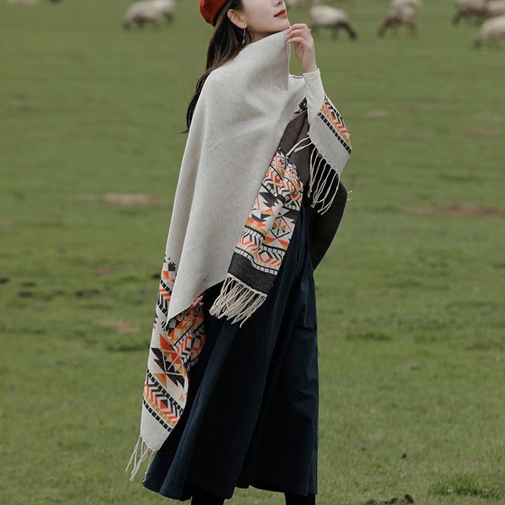 Tibetischer Schal mit Buddha Stonesn, bunte Geometrie, gemütlicher Winter-Reiseschal - image 5