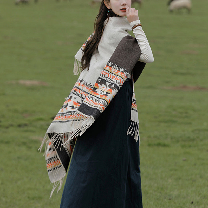 Tibetischer Schal mit Buddha Stonesn, bunte Geometrie, gemütlicher Winter-Reiseschal - image 6