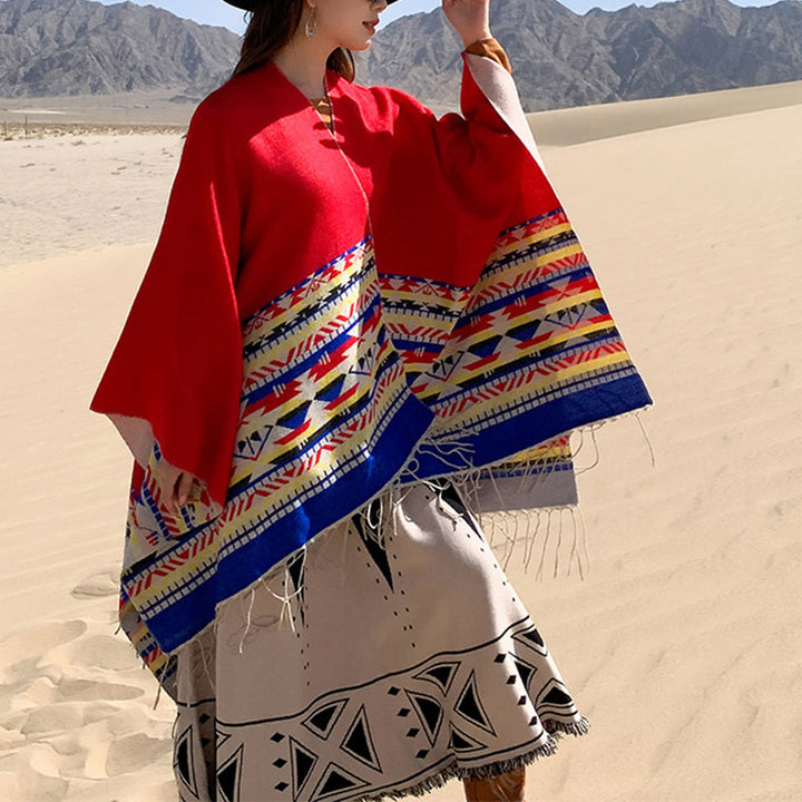 Tibetischer Schal mit Buddha Stonesn, bunte Geometrie, gemütlicher Winter-Reiseschal - image 21