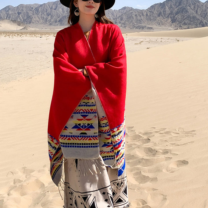 Tibetischer Schal mit Buddha Stonesn, bunte Geometrie, gemütlicher Winter-Reiseschal - image 15