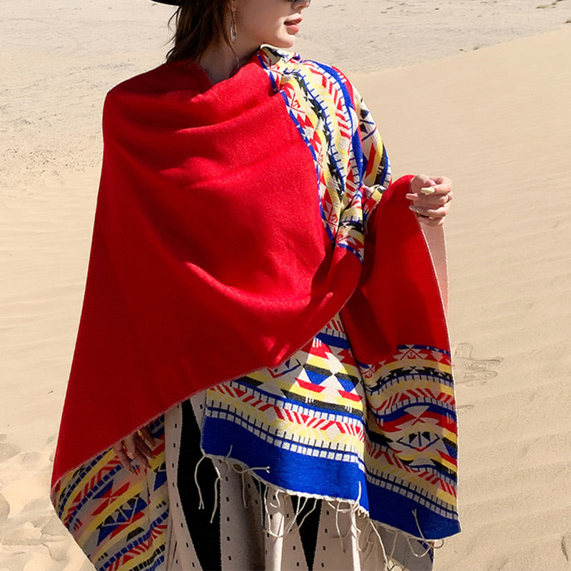 Tibetischer Schal mit Buddha Stonesn, bunte Geometrie, gemütlicher Winter-Reiseschal - image 17