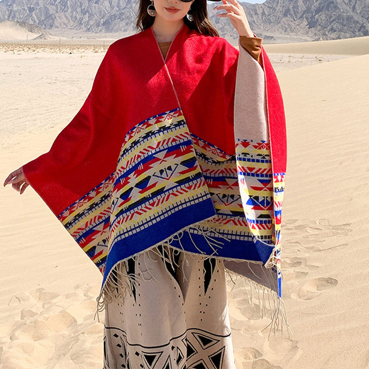 Tibetischer Schal mit Buddha Stonesn, bunte Geometrie, gemütlicher Winter-Reiseschal - image 14