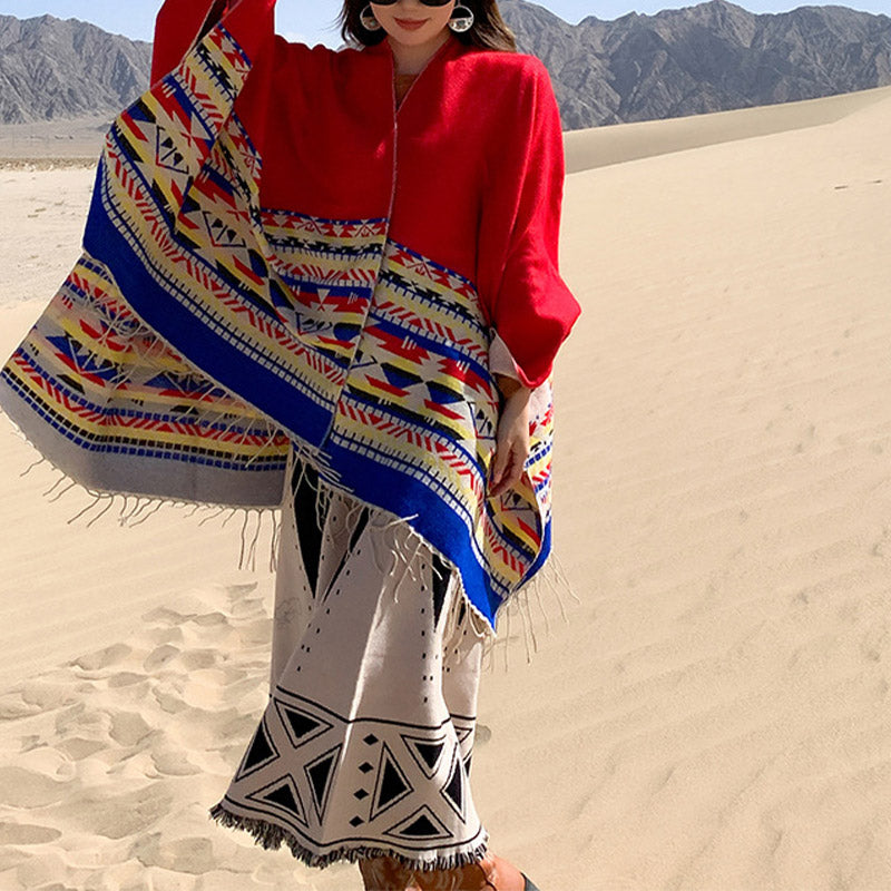 Tibetischer Schal mit Buddha Stonesn, bunte Geometrie, gemütlicher Winter-Reiseschal - image 20