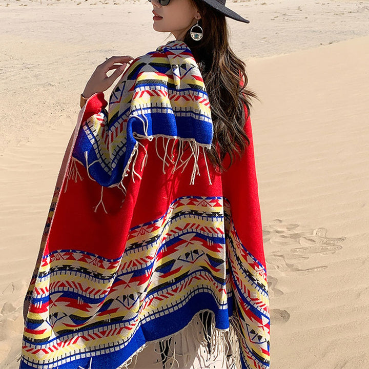 Tibetischer Schal mit Buddha Stonesn, bunte Geometrie, gemütlicher Winter-Reiseschal - image 19