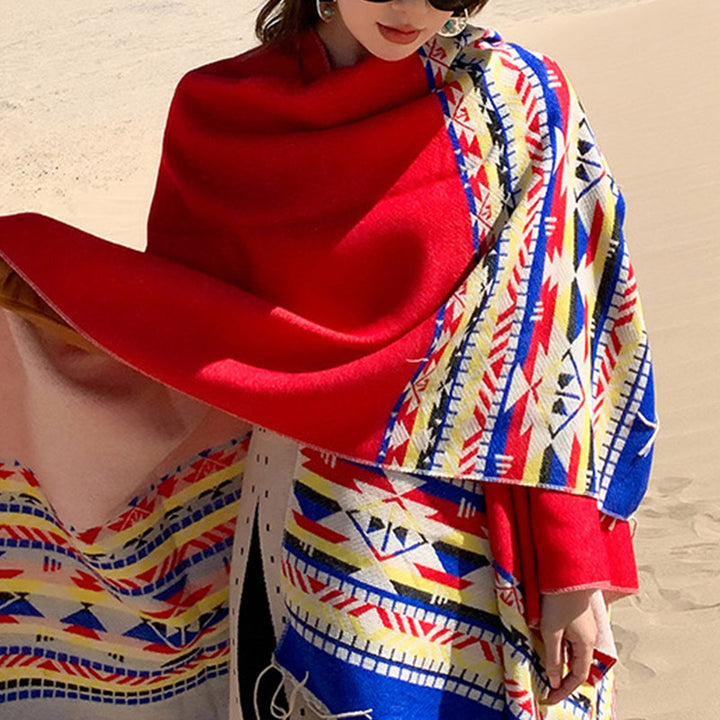 Tibetischer Schal mit Buddha Stonesn, bunte Geometrie, gemütlicher Winter-Reiseschal - image 22