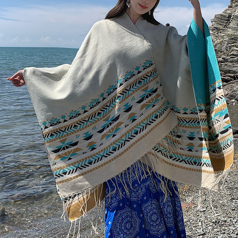 Tibetischer Schal mit Buddha Stonesn, bunte Geometrie, gemütlicher Winter-Reiseschal - image 31