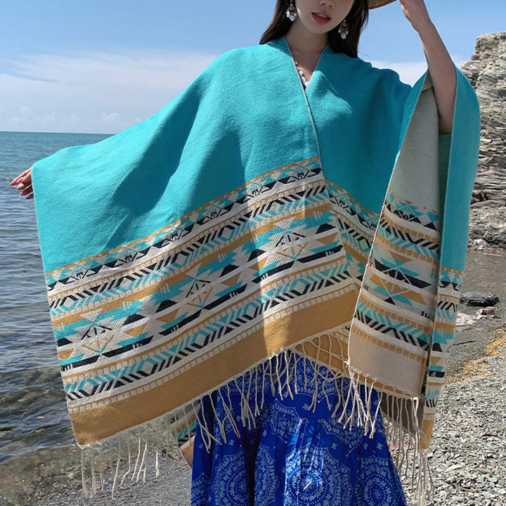 Tibetischer Schal mit Buddha Stonesn, bunte Geometrie, gemütlicher Winter-Reiseschal - image 29