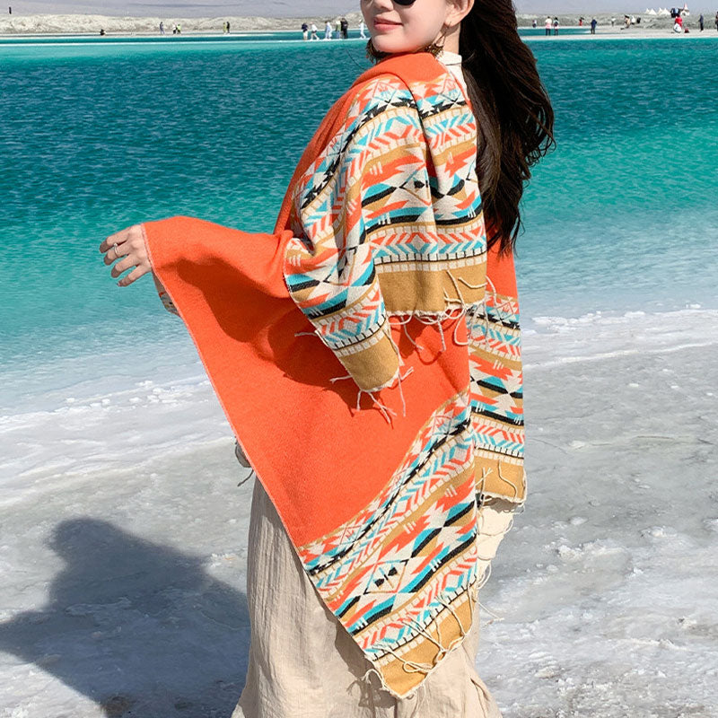 Tibetischer Schal mit Buddha Stonesn, bunte Geometrie, gemütlicher Winter-Reiseschal - image 38