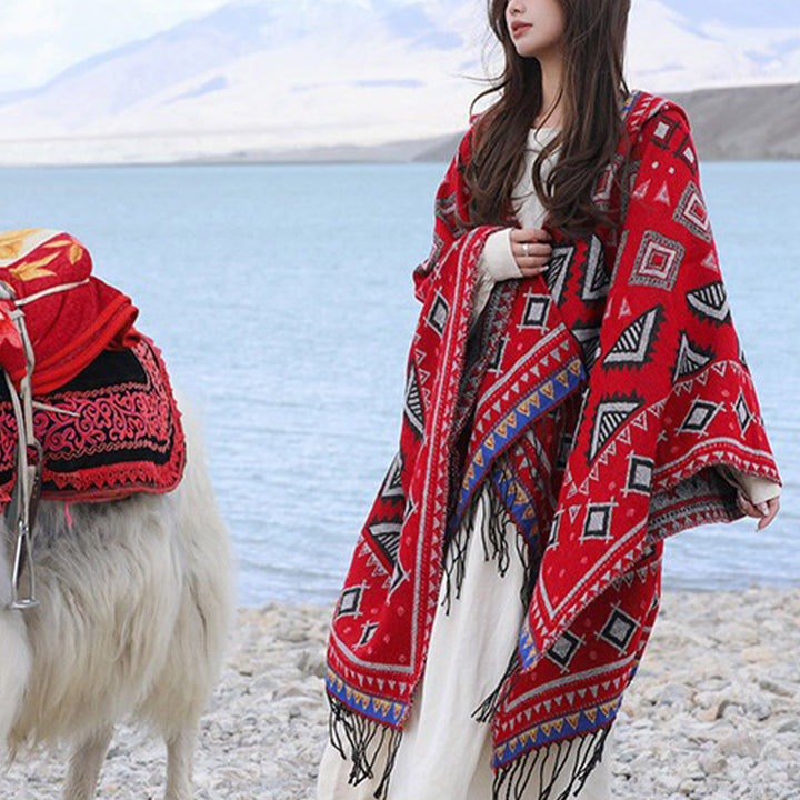 Tibetischer Schal mit Buddha Stonesn, Dreiecksmuster, Kapuzenumhang, gemütlicher Winter-Reiseschal - image 8