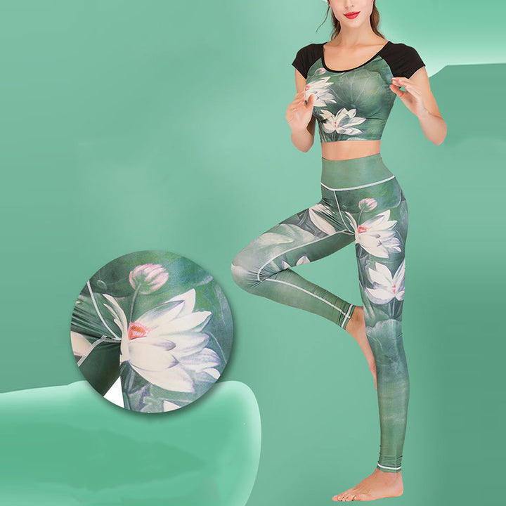 Buddha Stones 2 Stück Lotus Phoenix Frühlingsblumen Pfau Top Hosen Sport Fitness Yoga Damen Yoga Sets