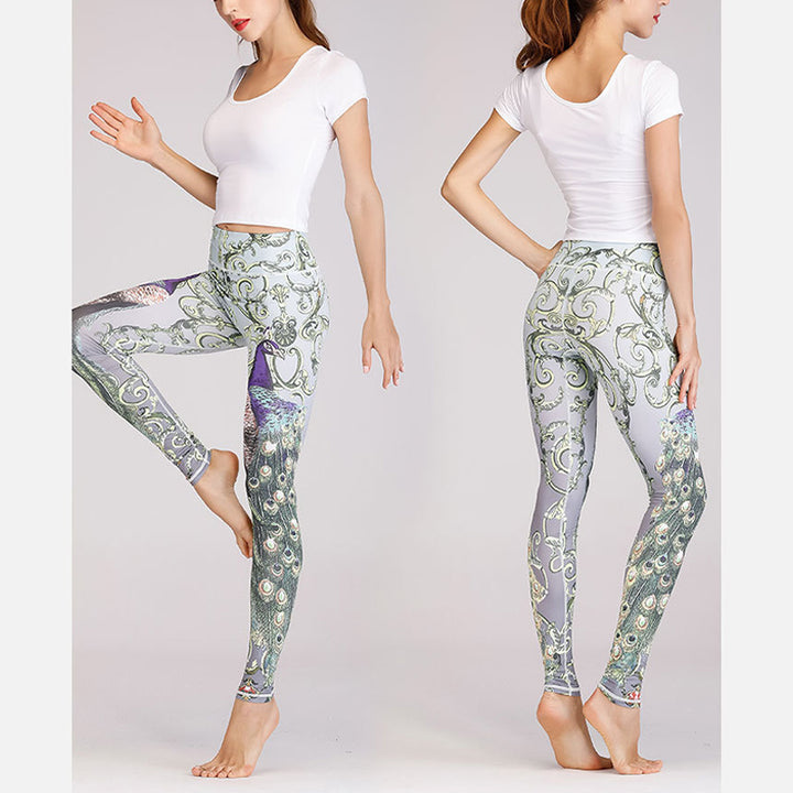 Buddha Stones 2 Stück Lotus Phoenix Frühlingsblumen Pfau Top Hosen Sport Fitness Yoga Damen Yoga Sets