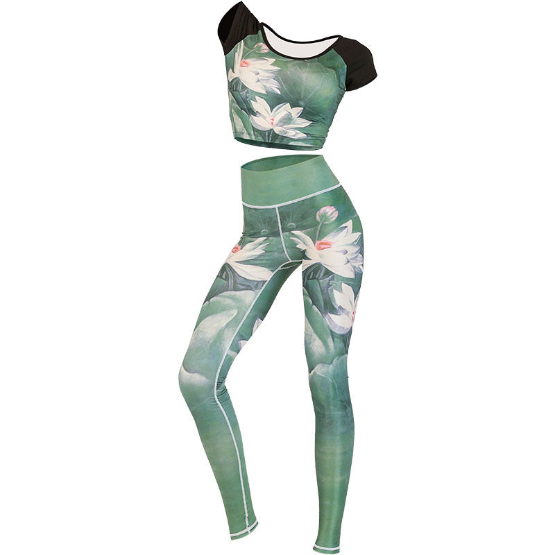 Buddha Stones 2 Stück Lotus Phoenix Frühlingsblumen Pfau Top Hosen Sport Fitness Yoga Damen Yoga Sets