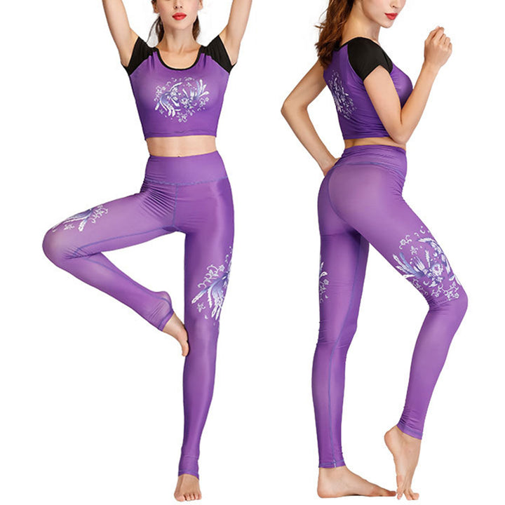 Buddha Stones 2 Stück Lotus Phoenix Frühlingsblumen Pfau Top Hosen Sport Fitness Yoga Damen Yoga Sets - image 10