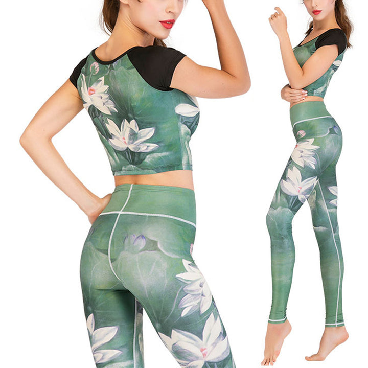 Buddha Stones 2 Stück Lotus Phoenix Frühlingsblumen Pfau Top Hosen Sport Fitness Yoga Damen Yoga Sets - image 1