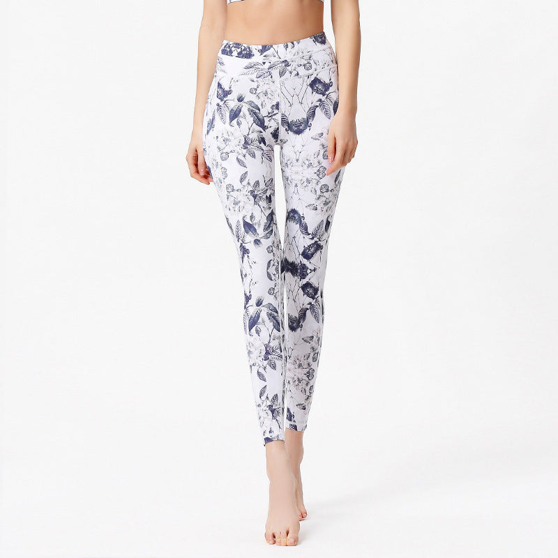 Buddha Stones Blumen Blätter Hose Sport Fitness Yoga Leggings Damen Yogahose - Weiß Blau - US8-10， UK/AU12-14，EU40-42 (XL) - image 5
