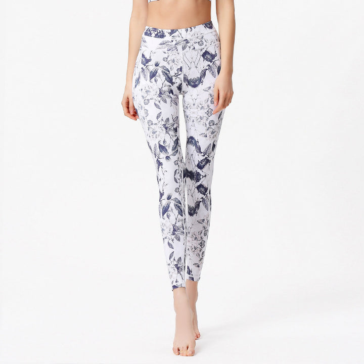 Buddha Stones Blumen Blätter Hose Sport Fitness Yoga Leggings Damen Yogahose - Weiß Blau - US8-10， UK/AU12-14，EU40-42 (XL) - image 5