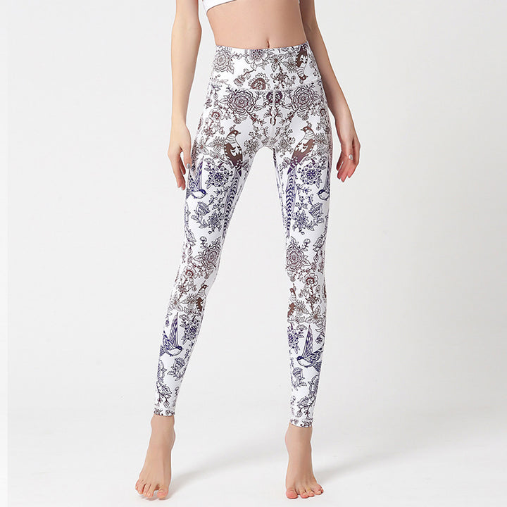 Buddha Stones ​​Blumen Blätter Vögel Hose Sport Fitness Yoga Leggings Damen Yogahose - Weiße Blumen Vögel - US 8-10, UK/AU 12-14, EU 40-42 (XL) - image 19
