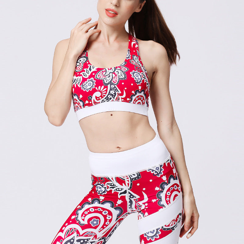 Buddha Stones 2-teiliges Sonnenblumen-Blumen-Blätter-Oberteil, Hose, Sport, Fitness, Yoga, Damen-Yoga-Sets - Rote Sonnenblume - US8-10， UK/AU12-14，EU40-42 (XL)  - image 0