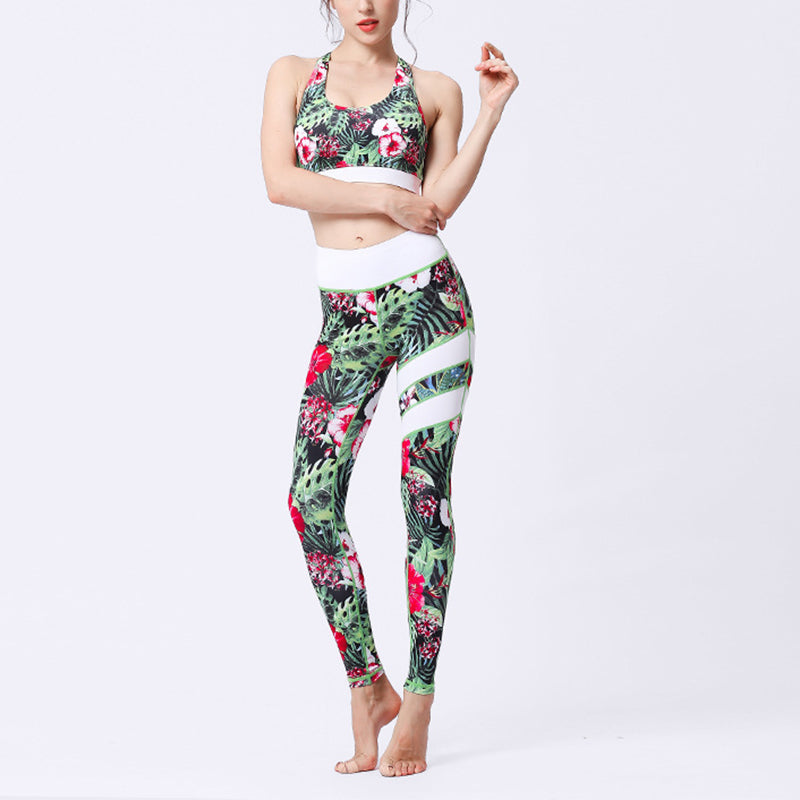 Buddha Stones 2-teiliges Sonnenblumen-Blumen-Blätter-Oberteil, Hose, Sport, Fitness, Yoga, Damen-Yoga-Sets - Grün-Rote Blumen - US8-10， UK/AU12-14，EU40-42 (XL)  - image 4
