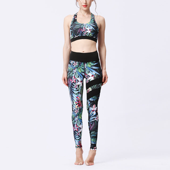 Buddha Stones 2-teiliges Sonnenblumen-Blumen-Blätter-Oberteil, Hose, Sport, Fitness, Yoga, Damen-Yoga-Sets - Geheimer Wald - US8-10， UK/AU12-14，EU40-42 (XL)  - image 26