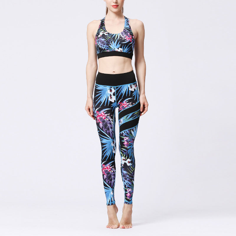Buddha Stones 2-teiliges Sonnenblumen-Blumen-Blätter-Oberteil, Hose, Sport, Fitness, Yoga, Damen-Yoga-Sets - Schwarz-blaue Blätter - US8-10， UK/AU12-14，EU40-42 (XL)  - image 32