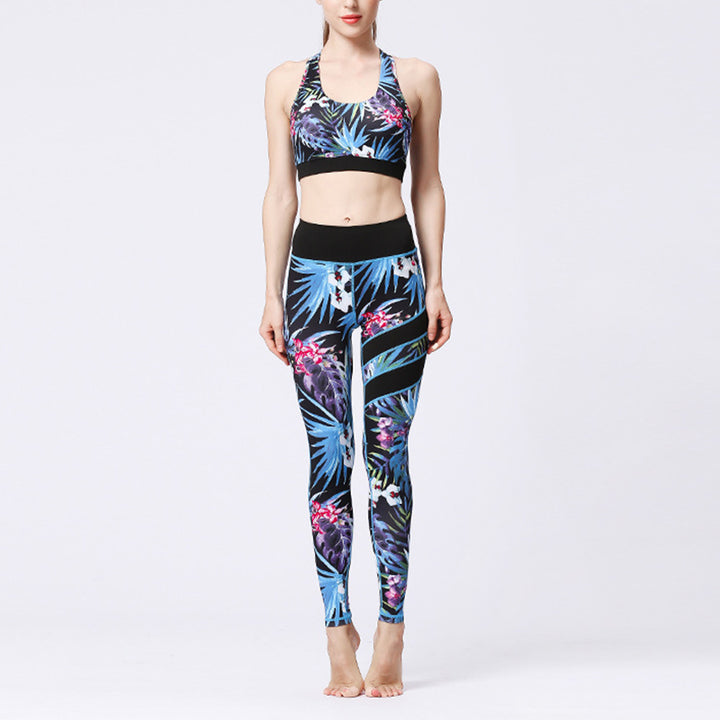 Buddha Stones 2-teiliges Sonnenblumen-Blumen-Blätter-Oberteil, Hose, Sport, Fitness, Yoga, Damen-Yoga-Sets - Schwarz-blaue Blätter - US8-10， UK/AU12-14，EU40-42 (XL)  - image 32