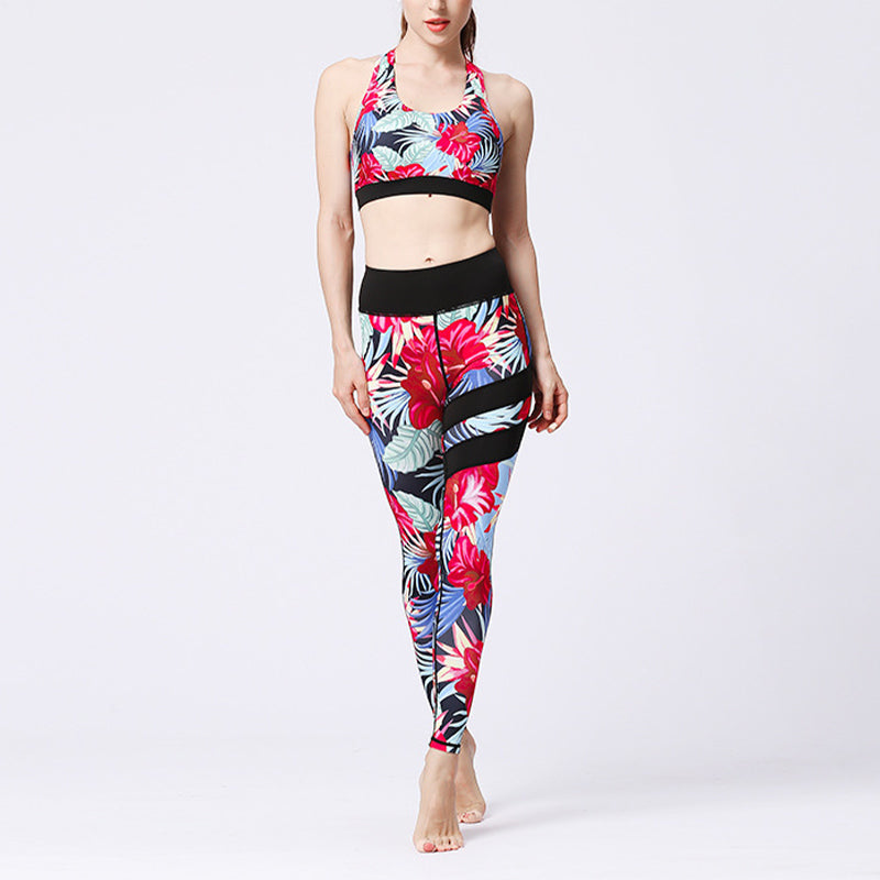 Buddha Stones 2-teiliges Sonnenblumen-Blumen-Blätter-Oberteil, Hose, Sport, Fitness, Yoga, Damen-Yoga-Sets - Rote Blume - US8-10， UK/AU12-14，EU40-42 (XL)  - image 38