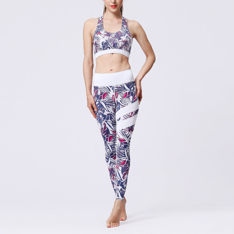 Buddha Stones 2-teiliges Sonnenblumen-Blumen-Blätter-Oberteil, Hose, Sport, Fitness, Yoga, Damen-Yoga-Sets - Lila Blume Weiß - US8-10， UK/AU12-14，EU40-42 (XL)  - image 49