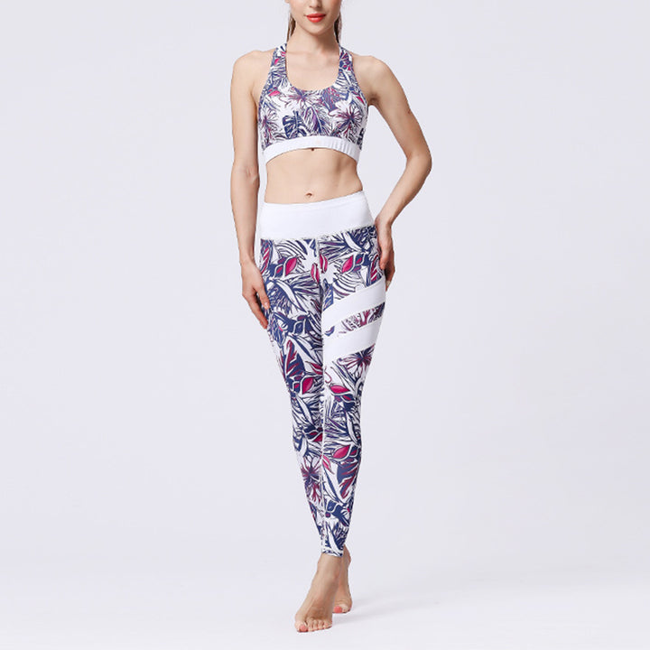 Buddha Stones 2-teiliges Sonnenblumen-Blumen-Blätter-Oberteil, Hose, Sport, Fitness, Yoga, Damen-Yoga-Sets - Lila Blume Weiß - US8-10， UK/AU12-14，EU40-42 (XL)  - image 49