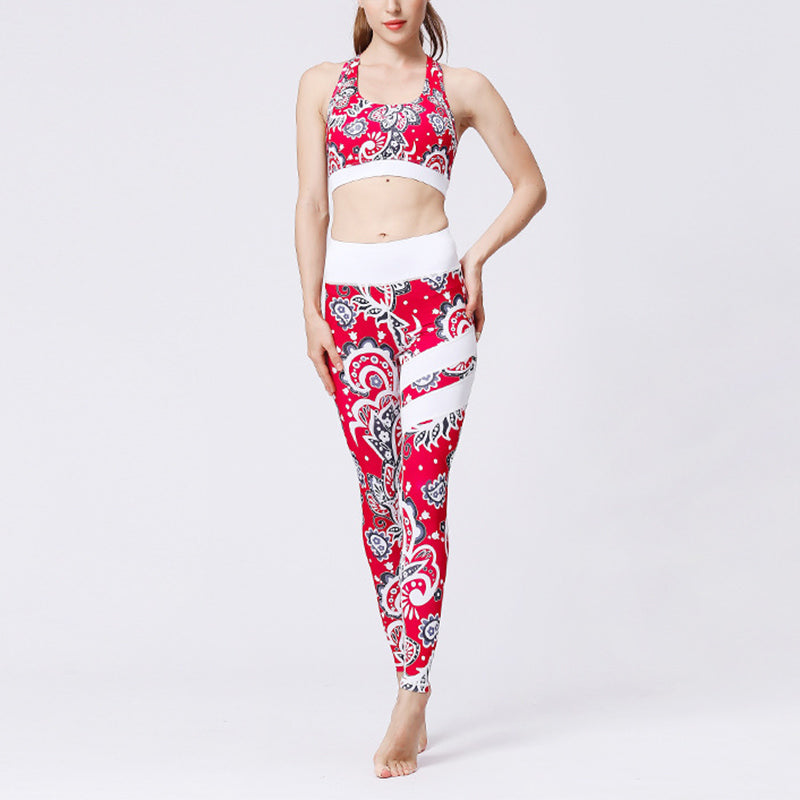 Buddha Stones 2-teiliges Sonnenblumen-Blumen-Blätter-Oberteil, Hose, Sport, Fitness, Yoga, Damen-Yoga-Sets