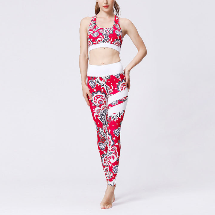 Buddha Stones 2-teiliges Sonnenblumen-Blumen-Blätter-Oberteil, Hose, Sport, Fitness, Yoga, Damen-Yoga-Sets - image 1