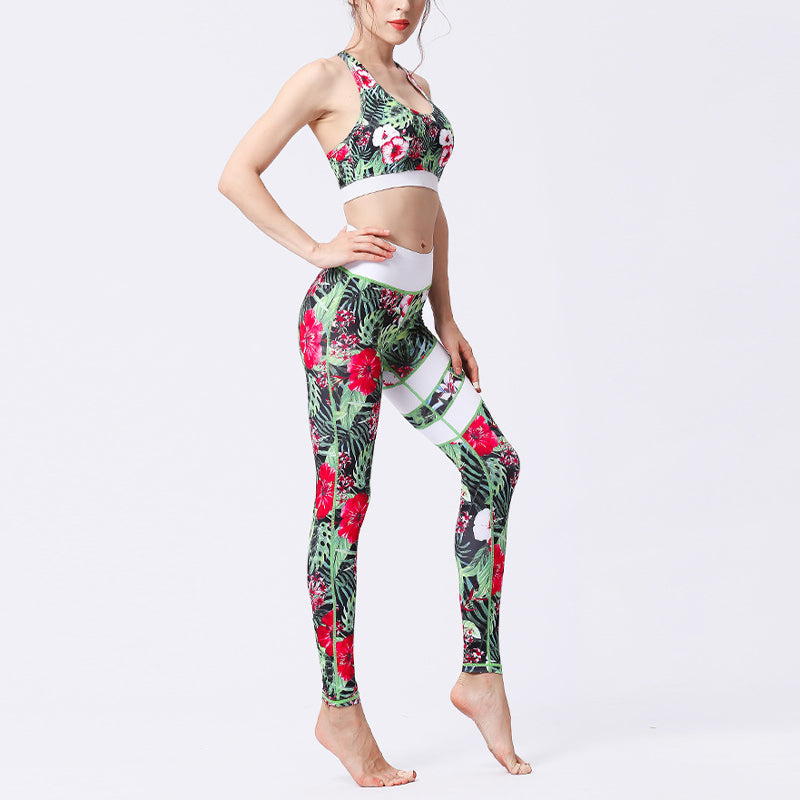 Buddha Stones 2-teiliges Sonnenblumen-Blumen-Blätter-Oberteil, Hose, Sport, Fitness, Yoga, Damen-Yoga-Sets - image 6