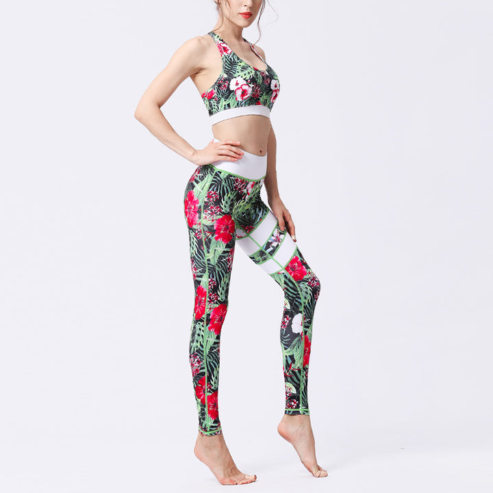 Buddha Stones 2-teiliges Sonnenblumen-Blumen-Blätter-Oberteil, Hose, Sport, Fitness, Yoga, Damen-Yoga-Sets - image 6