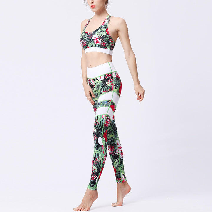 Buddha Stones 2-teiliges Sonnenblumen-Blumen-Blätter-Oberteil, Hose, Sport, Fitness, Yoga, Damen-Yoga-Sets - image 8