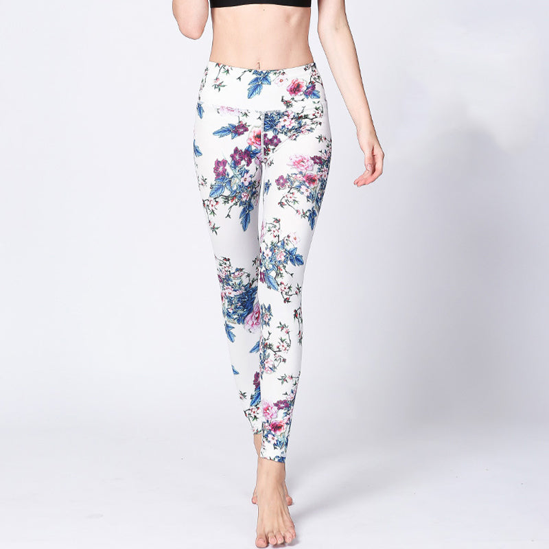 Buddha Stones, rosa Blume , Weiß , bunte Tinte, Weiß Leggings, Sport, Fitness, Yoga, Damenhose - image 1