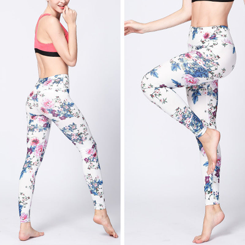 Buddha Stones, rosa Blume , Weiß , bunte Tinte, Weiß Leggings, Sport, Fitness, Yoga, Damenhose