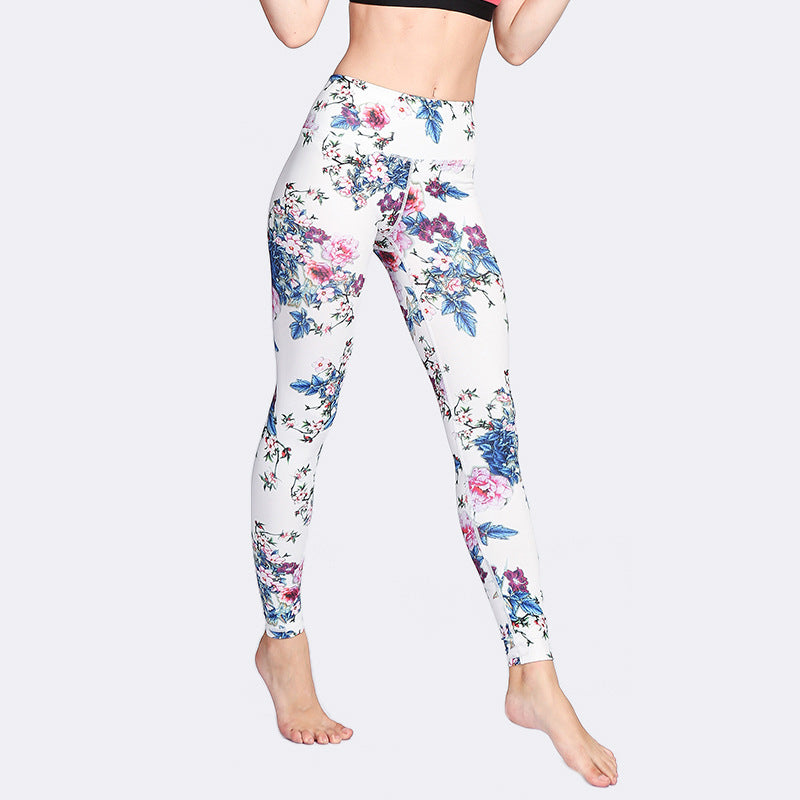 Buddha Stones, rosa Blume , Weiß , bunte Tinte, Weiß Leggings, Sport, Fitness, Yoga, Damenhose