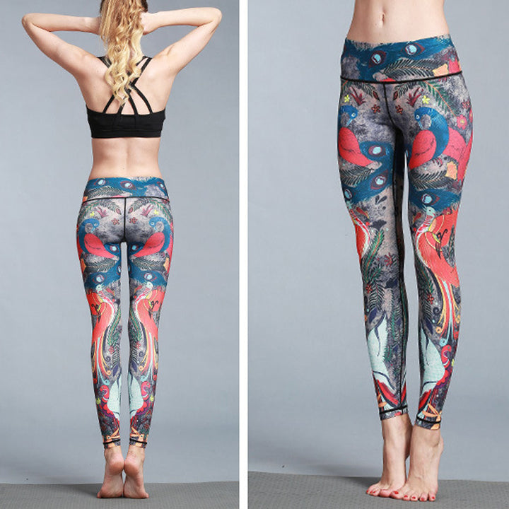Buddha Stones Rot Blau Pfauenfeder Hose Sport Fitness Yoga Leggings Damen Yogahose - image 4
