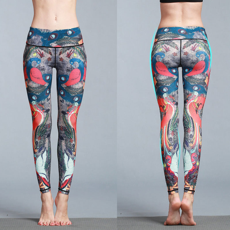 Buddha Stones Rot Blau Pfauenfeder Hose Sport Fitness Yoga Leggings Damen Yogahose - image 3