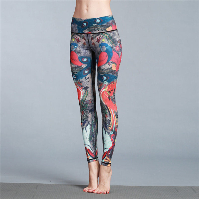 Buddha Stones Rot Blau Pfauenfeder Hose Sport Fitness Yoga Leggings Damen Yogahose - image 1