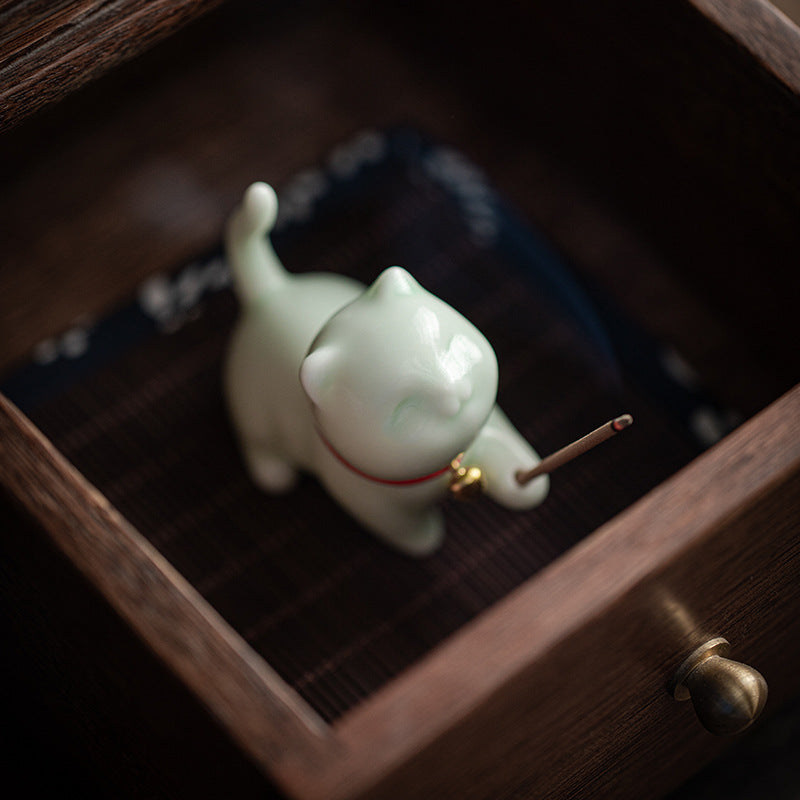 Buddha Stones, Mini-Glückskatze, Kätzchen, Teehaustier, Keramik, Schreibtisch-Figur, Dekoration mit Bambusmatte - image 14