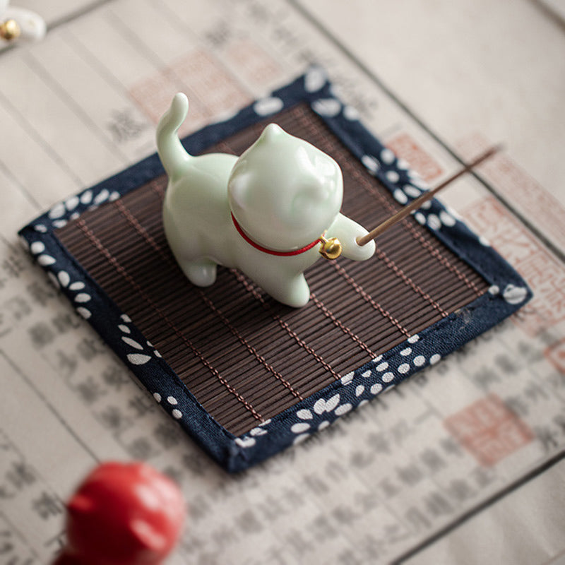 Buddha Stones, Mini-Glückskatze, Kätzchen, Teehaustier, Keramik, Schreibtisch-Figur, Dekoration mit Bambusmatte - image 15