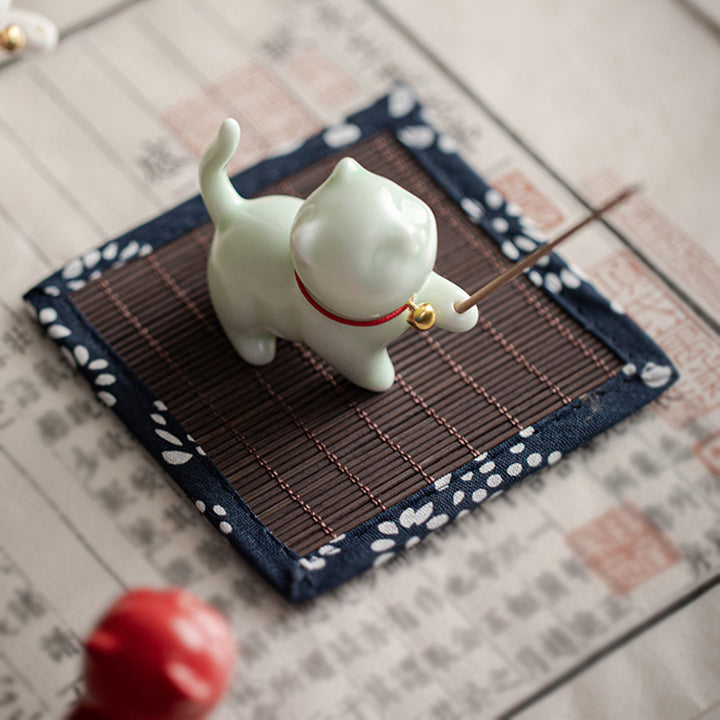 Buddha Stones, Mini-Glückskatze, Kätzchen, Teehaustier, Keramik, Schreibtisch-Figur, Dekoration mit Bambusmatte - image 15