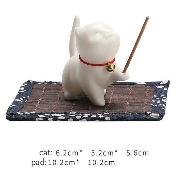 Buddha Stones, Mini-Glückskatze, Kätzchen, Teehaustier, Keramik, Schreibtisch-Figur, Dekoration mit Bambusmatte - image 10